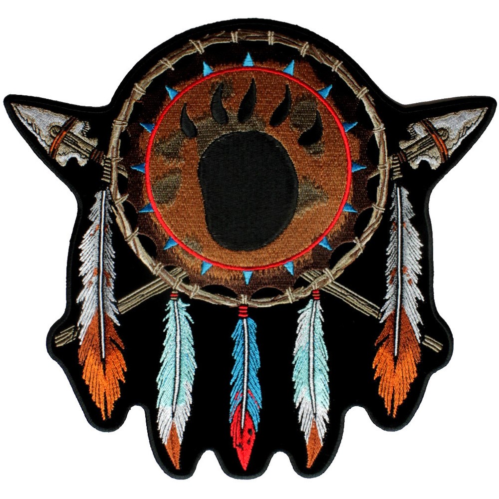 Native Indian Feathers, Bear Paw Biker Patch FREE SHIP