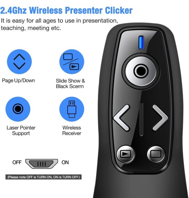 2-in-1 USB Type C Presentation Clicker Wireless Presenter Remote For PowerPoint