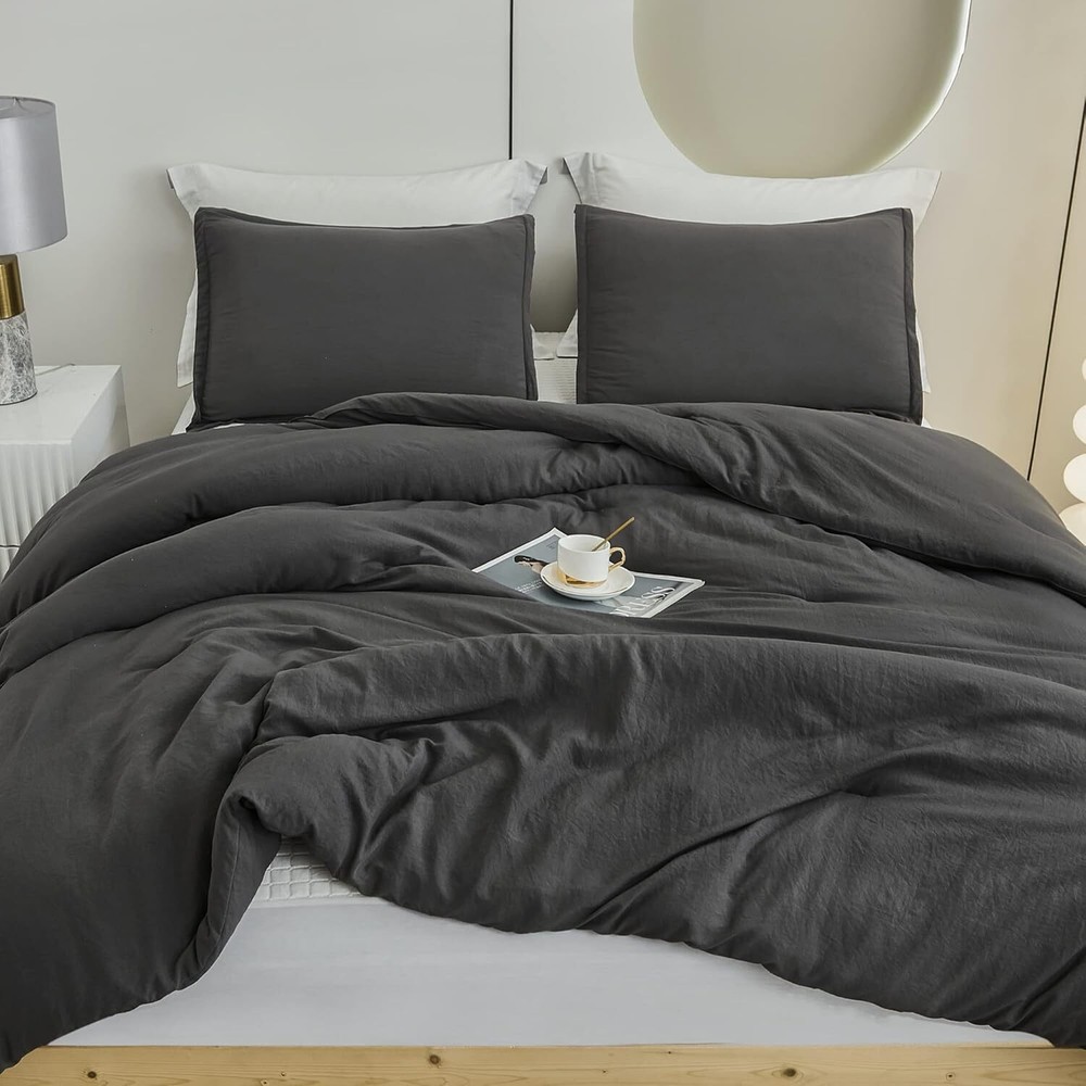 Grey Comforter King Size Set,(104x90In Comforter & 2 Pillowcases)