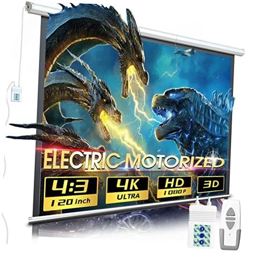 Motorized Projector Screen Pull Down with Remote Control 120 120-4:3-White
