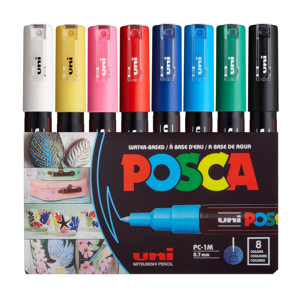 uni POSCA PC-1M Water-Based Paint Markers, Extra Fine Tip 0.7mm, Assorted Col...