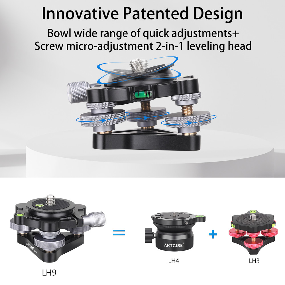 CNC Tripod Leveling Base Camera Leveler ∅70mm Adjusting Tripod Head Load 22Lbs