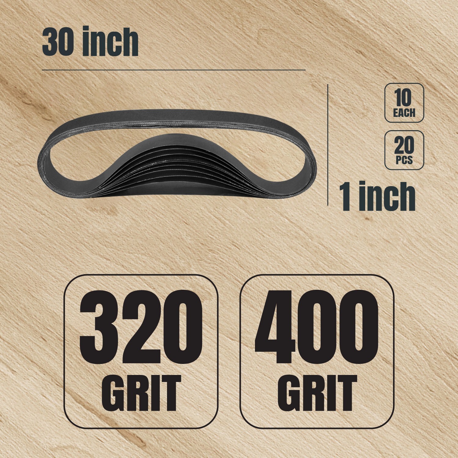 POWERTEC 45733-1S 1 x 30-Inch Silicon Carbide Sanding Belts, Assorted Grits 20PK