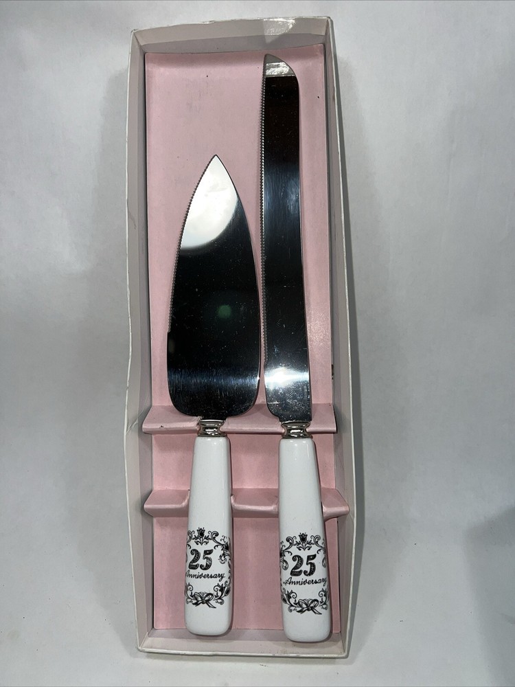 25th Anniversary Cake Knife & Server EUC in Box (SU62)