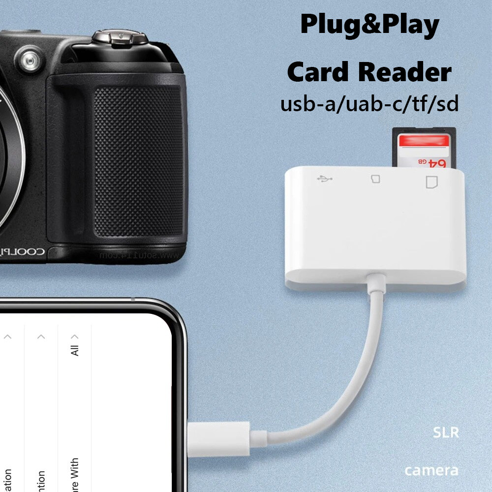4in1 Memory SD/TF Card Reader USB HUB Adapter iPhone iPad/Android Charge Data US