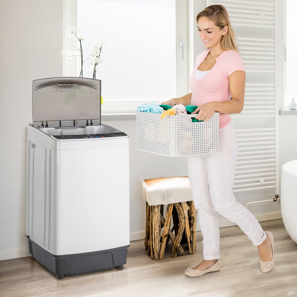 Full-Automatic Washing Machine Top Load Laundry Washer with LED Display 17.6 Lbs