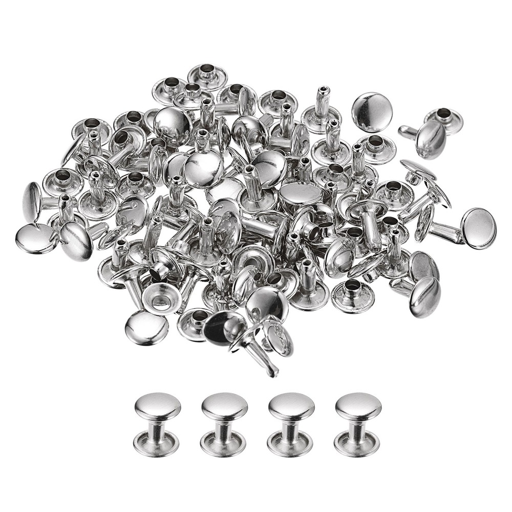 100 Sets Leather Rivets, 9mm Double Cap Rivets 10mm Height Studs, Silver Tone