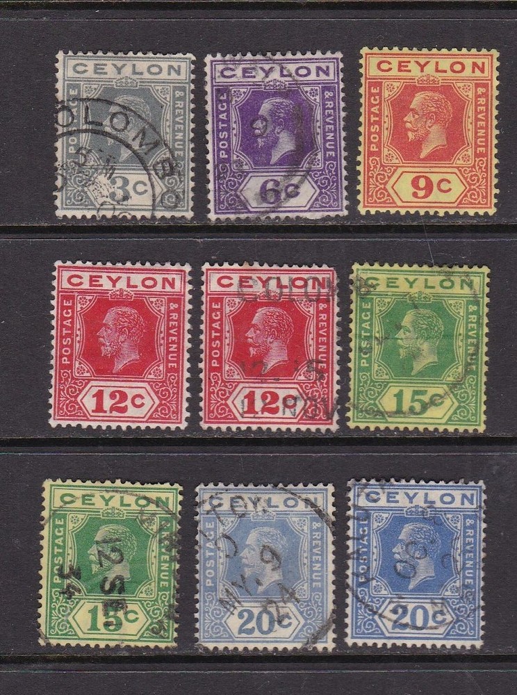 Ceylon 1922-27 group pf 9 issues Mostly Used