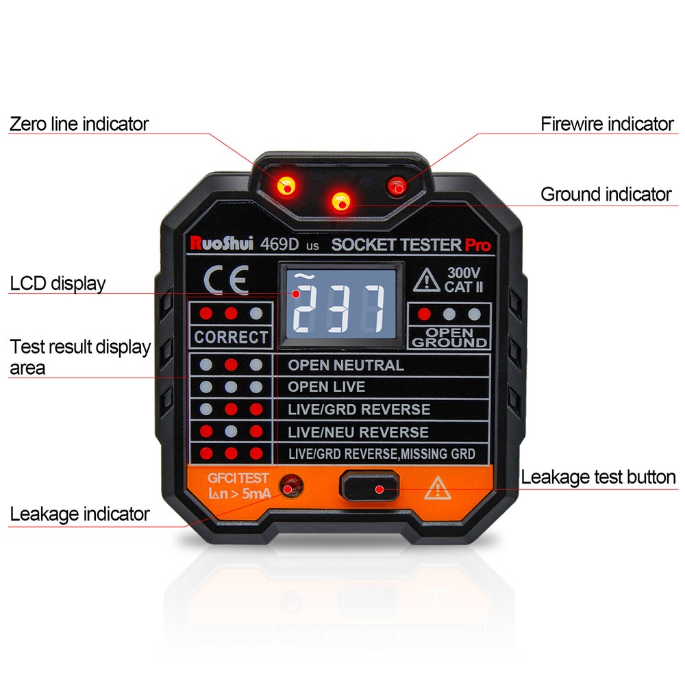 Socket Tester Electrical GFCI Receptacle Detector US Plug Tester LCD Display