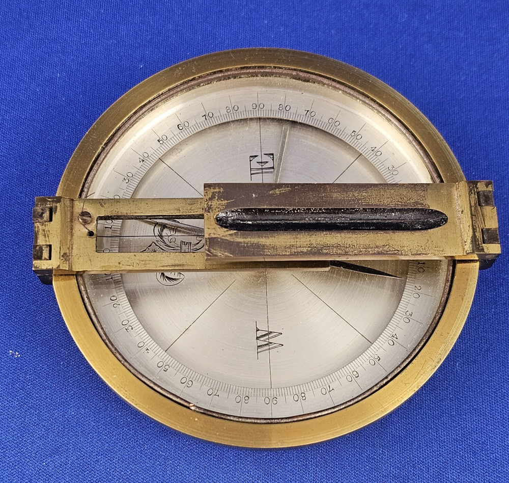 Antique Brass Surveyor's POCKET COMPASS Functioning Needle Lock Original Case