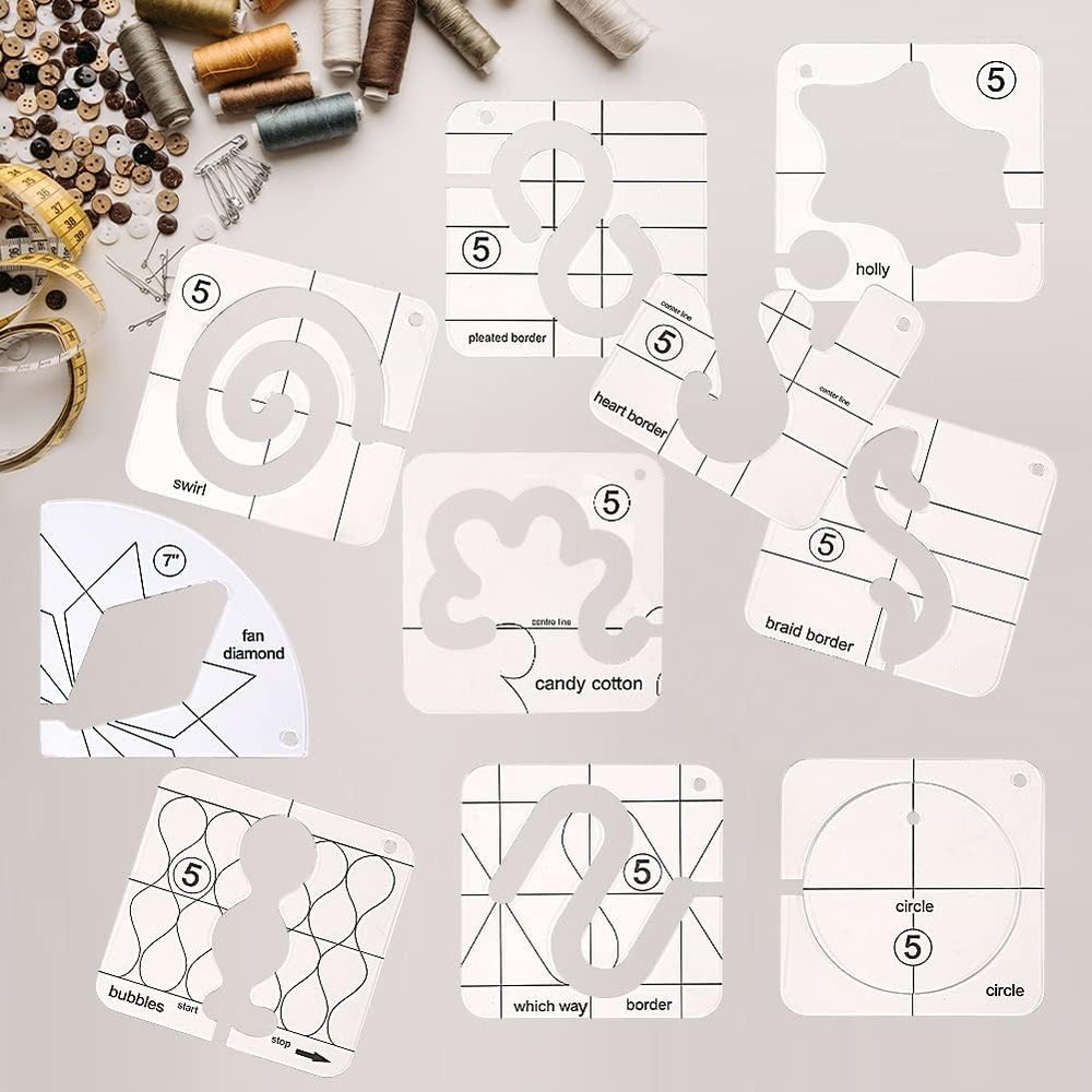 14 PCs Free Motion Quilting Template Set Includes 11 Templates 3mm,...