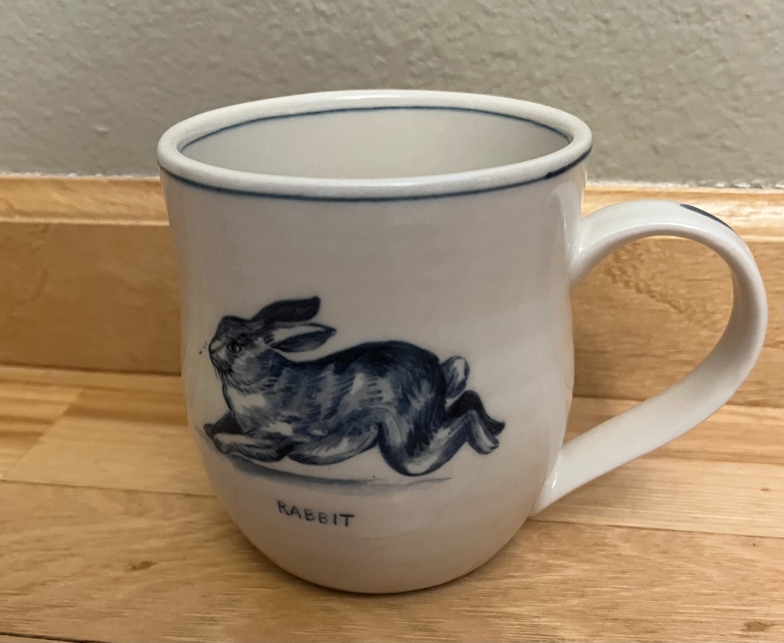 Molly Hatch Anthropologie Rabbit 14oz Coffee Mug Blue Cream Hand Painted