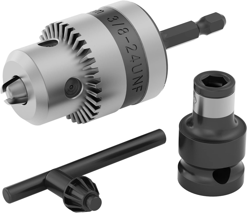 3/8” Drill Chuck with 1/4” Quick Change Hex Drive, Convert Impact Driver Hammer