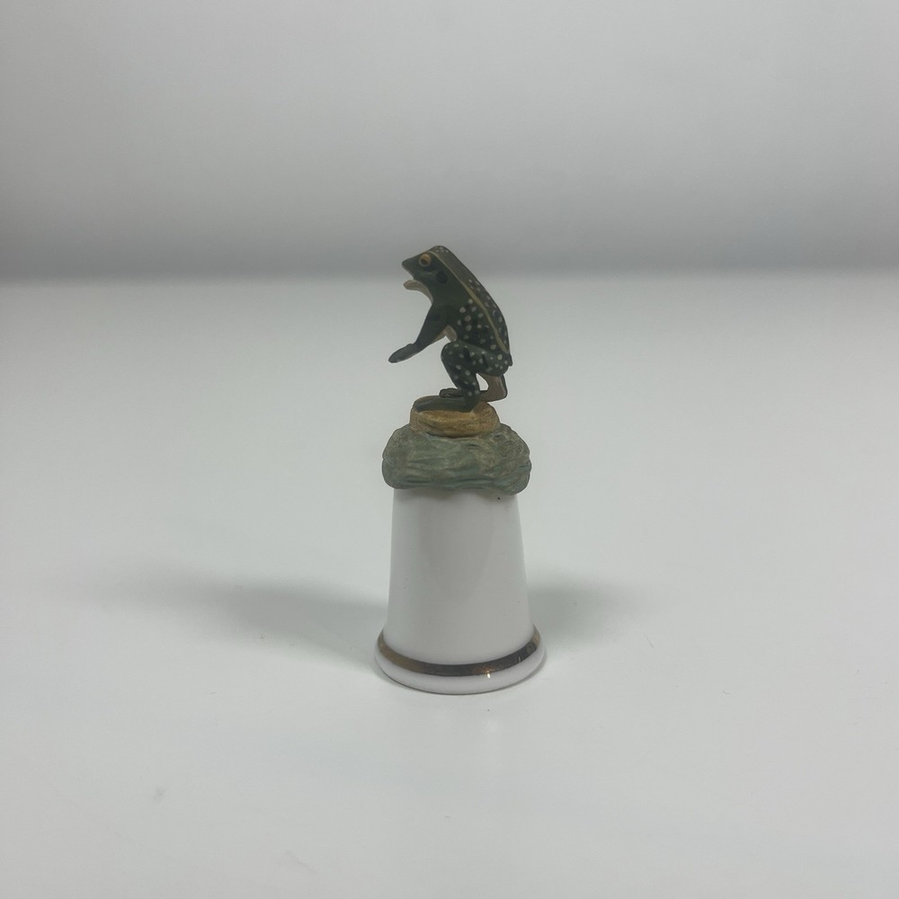 Sterling Classic Bone China Thimble With Enamelled Frog