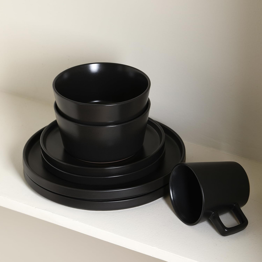 Stone Lain Celina Stoneware 16 Piece Modern Dinnerware Set, Plates