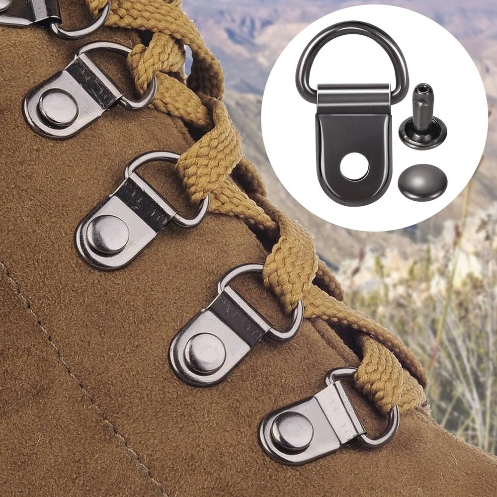 30 Sets Shoes Boots Lace Hooks Loop Ring with Rivets Shoe Boot Buckle D Ring