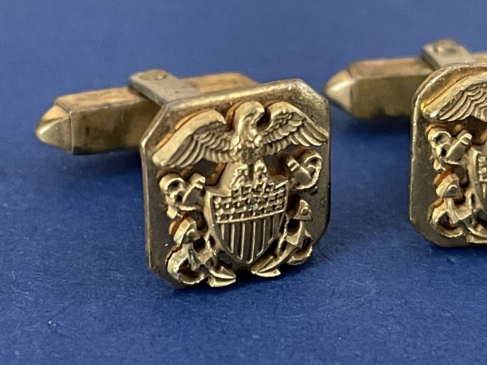 RARE Span Am War / WWI US Navy Officer Uniform Cufflinks Left Facing Eagle