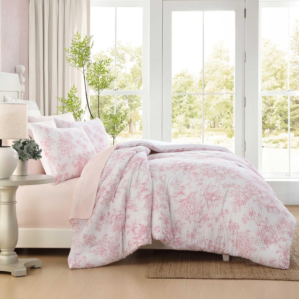 Laura Ashley - Comforter Set, Soft Poly Waffle Textured Bedding with Matching...