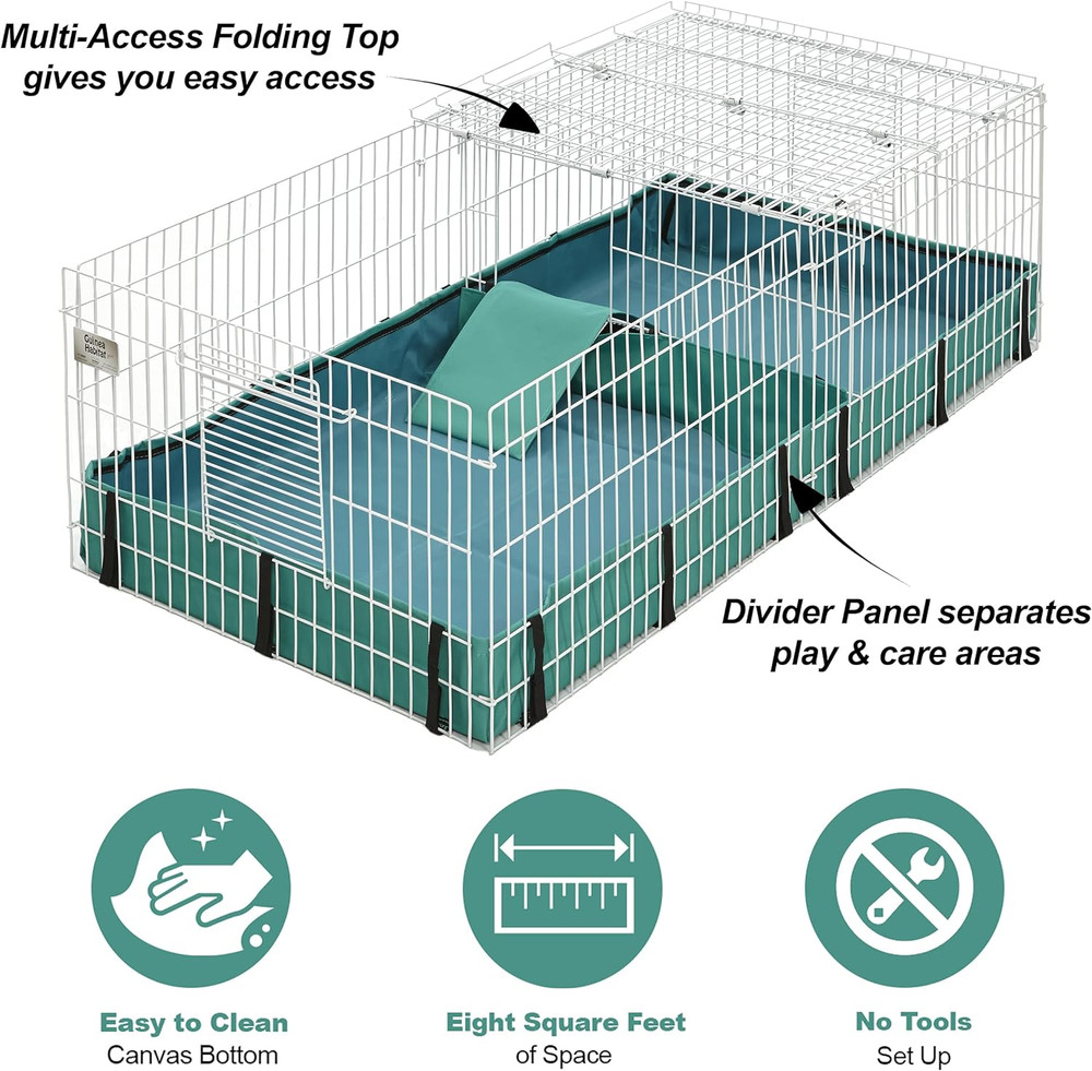 Guinea Habitat plus Cage, Includes Divider Panel and Hinged Top, Washable PVC Ca