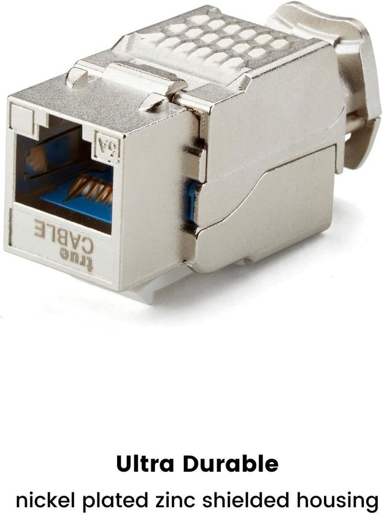 trueCABLE Shielded Cat6A Keystone Jack, Toolless, PoE++ (4PPoE) 2pc,