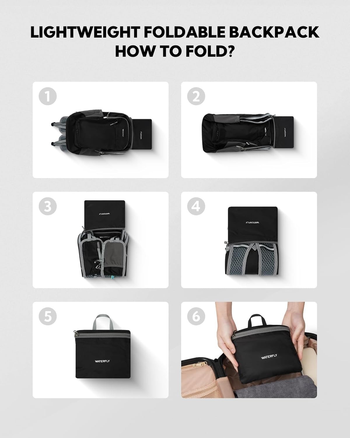 WATERFLY 15L Ultralight Packable Foldable Hiking Daypack - Compact Women Men