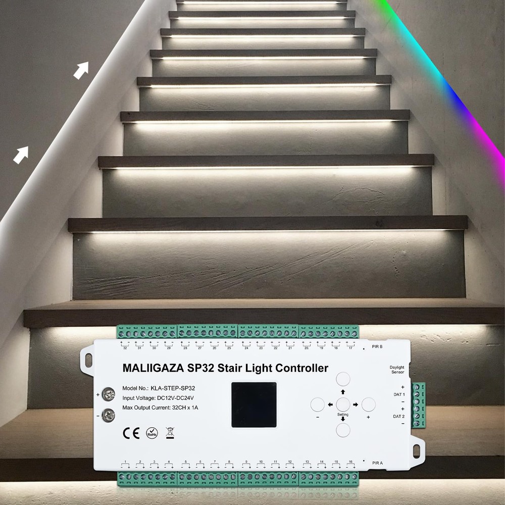 Motion Sensor LED Stair Controller, 32 Channel PIR Dynamic...