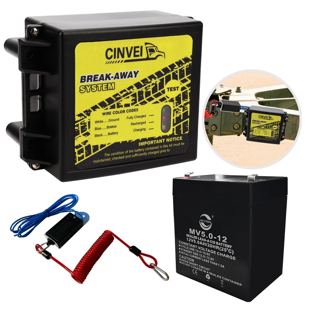 CINVEI Trailer Brakes Break-Away Kit Side Load Controller System with Switch LED