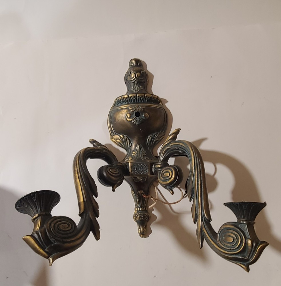 Ornate Antique solid brass double arm wall sconse