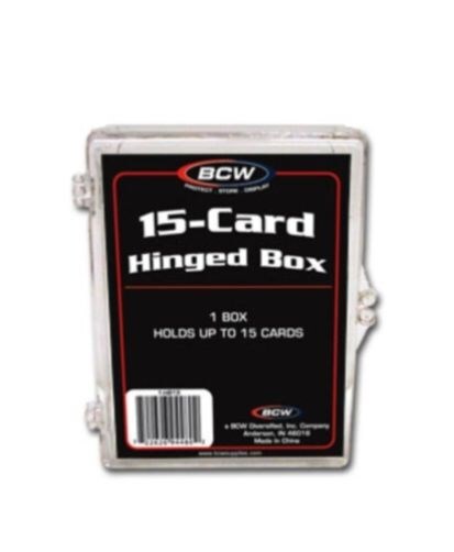 Case / 100 BCW 15 Count Hinged Clear Plastic Baseball Trading Card Boxes box