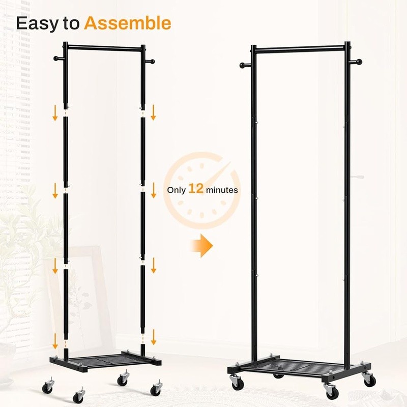 Portable Clothes Rack Rolling Garment Rack Small Spaces Adjustable Storage New