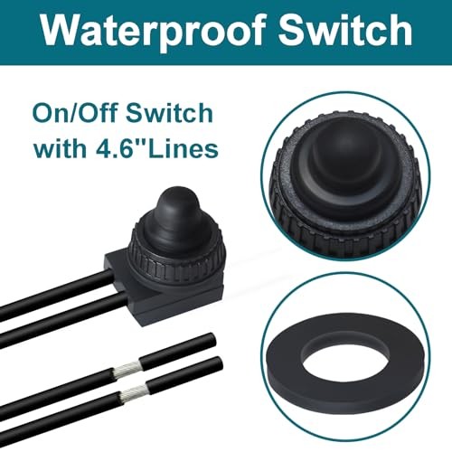 PCS Waterproof Switch 1v, ON/Off SPST Waterproof Push Button Switch 2 Black