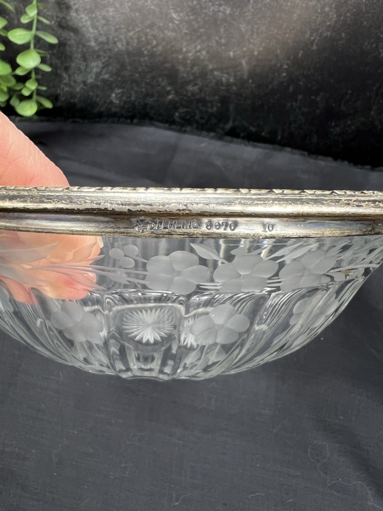 Etched Crystal And Sterling Silver Bowl