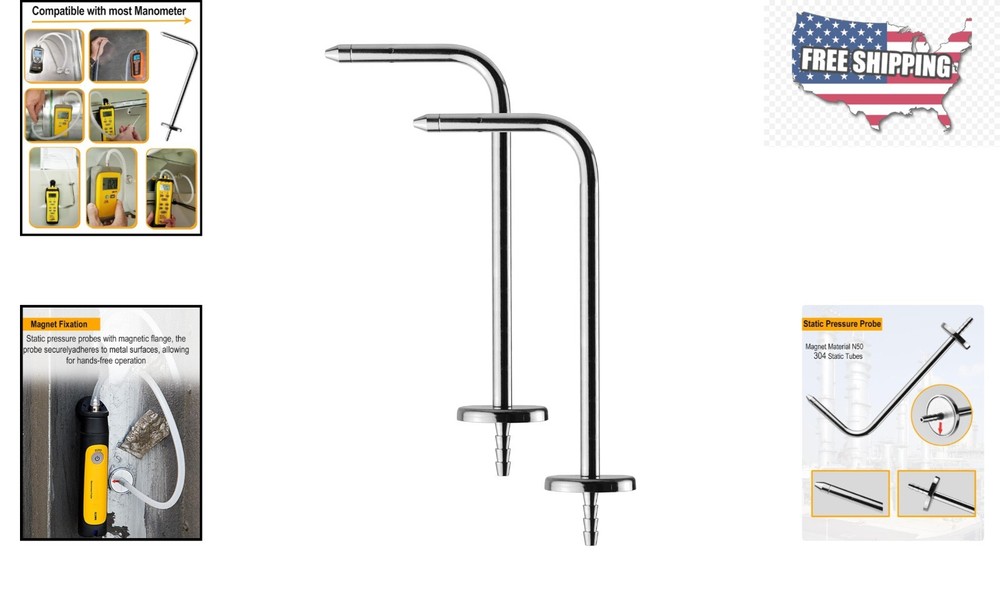 Versatile Static Pressure Probes - Two-Pack Compatible with Popular Manometers