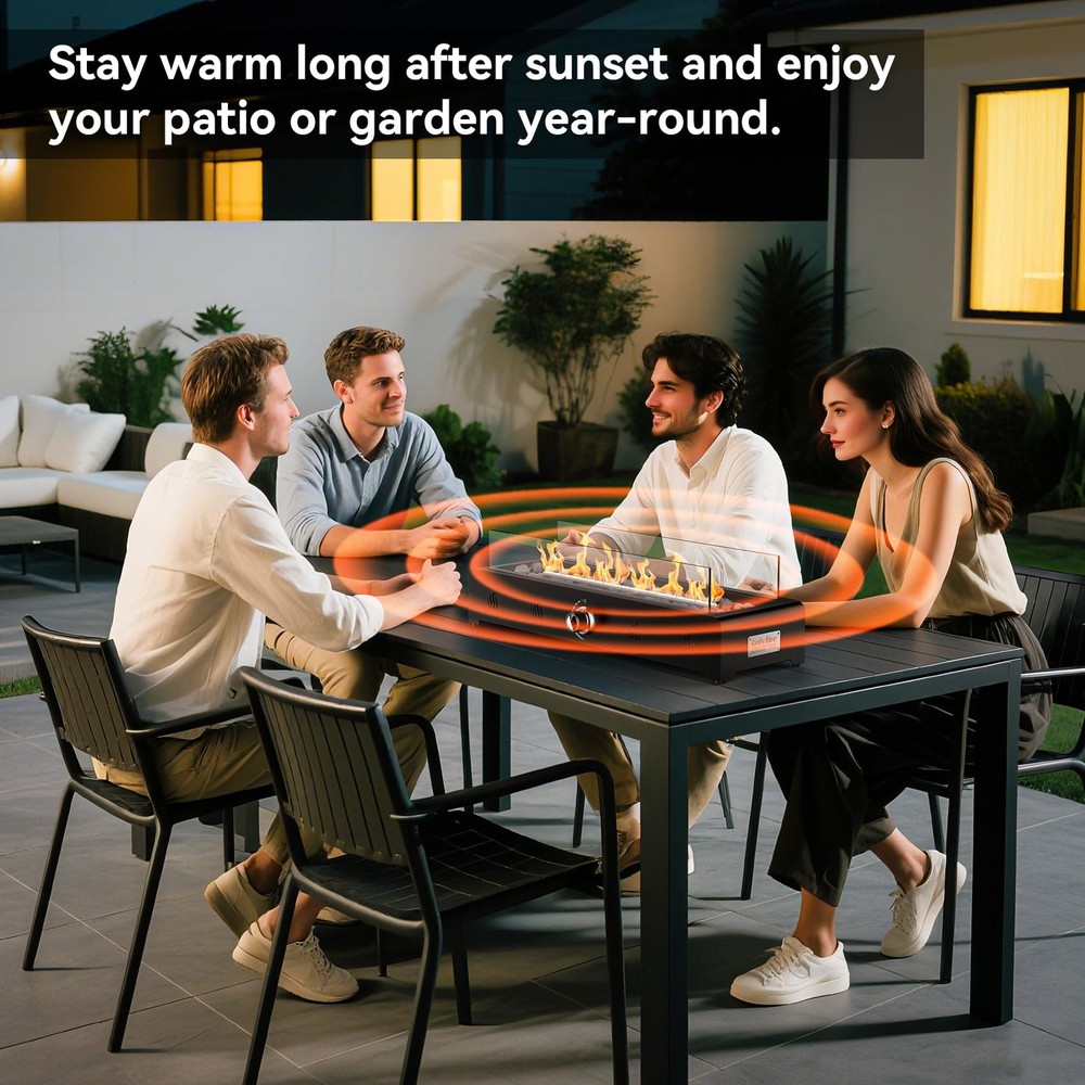 28'' Tabletop Fire Pit Table, Propane Gas Firepit Bottom Mounted for Table wi...