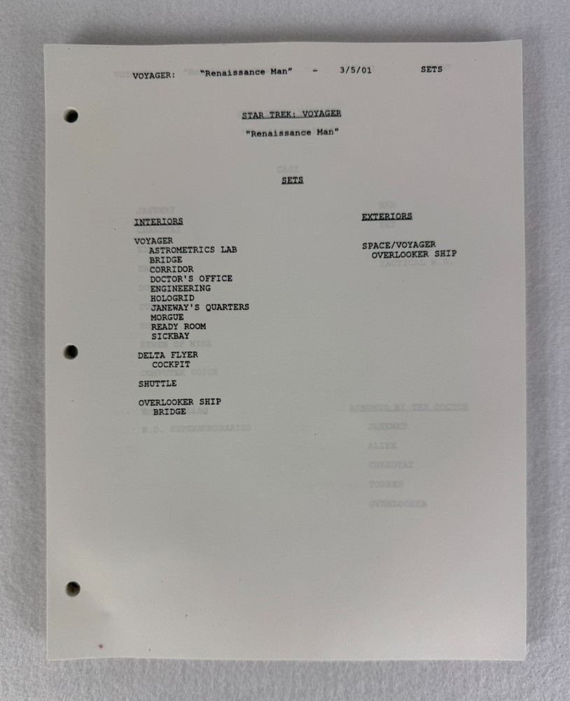 Star Trek Voyager “Renaissance Man” Final Draft Studio Script 03/05/2001