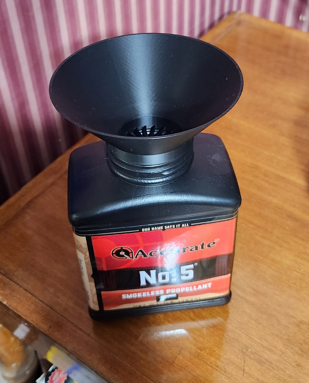 Reloading powder funnel with bullet separator for 1# bottles and Uniflow III