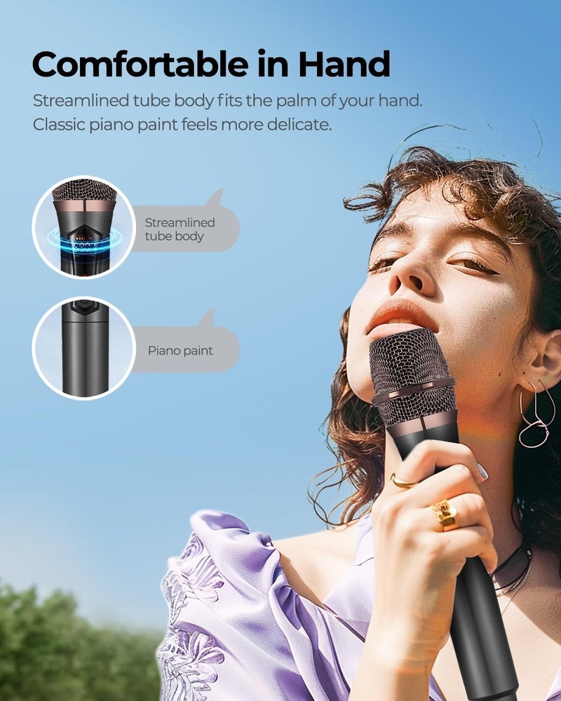Wireless Microphones with Rechargeable Receiver - 50H Use, 200ft Range