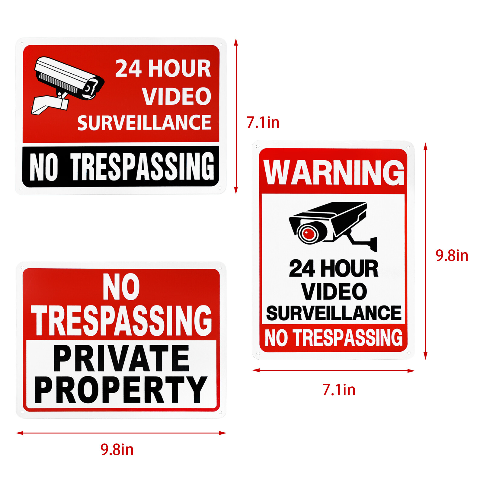 3 Pk No Trespassing 24 Hr Video Surveillance Warning Sign Aluminum UV Protected