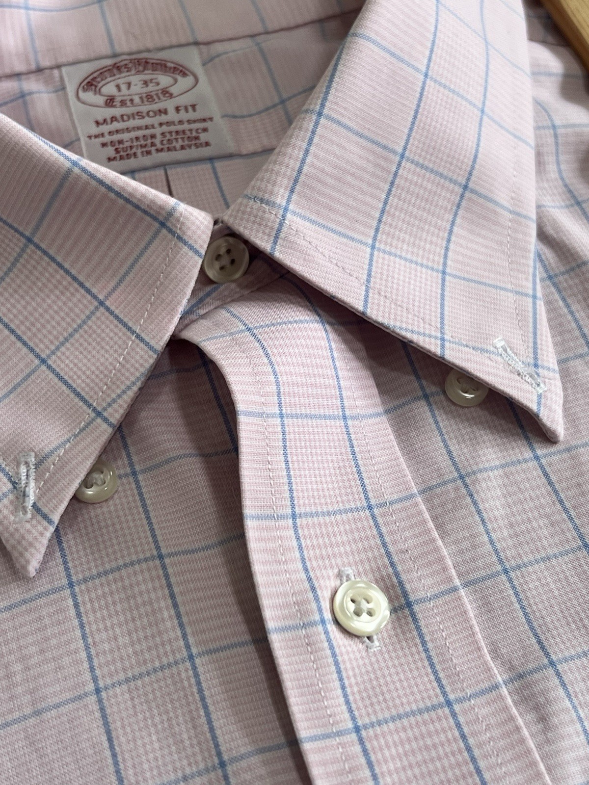 Men’s Brooks Brothers Madison Fit Dress Shirt Pink Windowpane