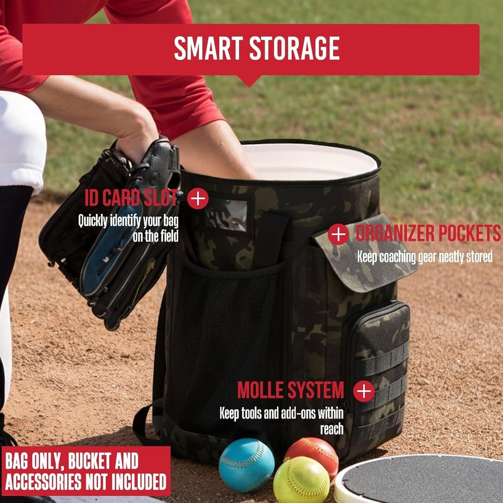 Baseball Bucket Bag Backpack Coaches Gallon Buket Coaching Accessories Multiple