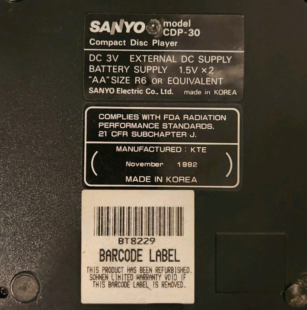 Sanyo Compact Portable CD Player Bassxpander Model CDP30 1992 Tested