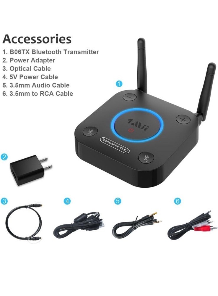 1Mii B06TX Bluetooth 5.2 Transmitter for TV to Wireless Headphone/Speaker
