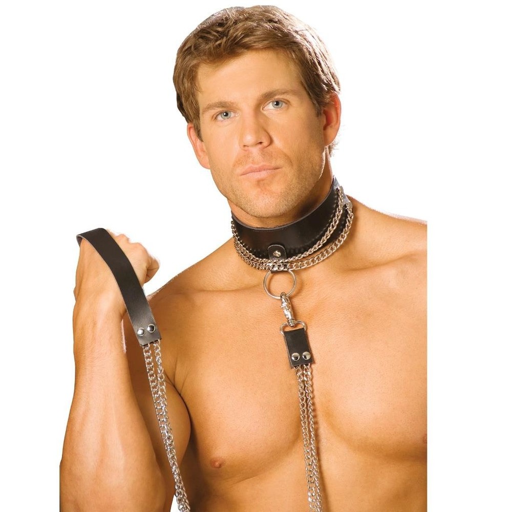 Double Chain Leash Leather Handle Tab Snap Hook Release Clasp Closure L9166