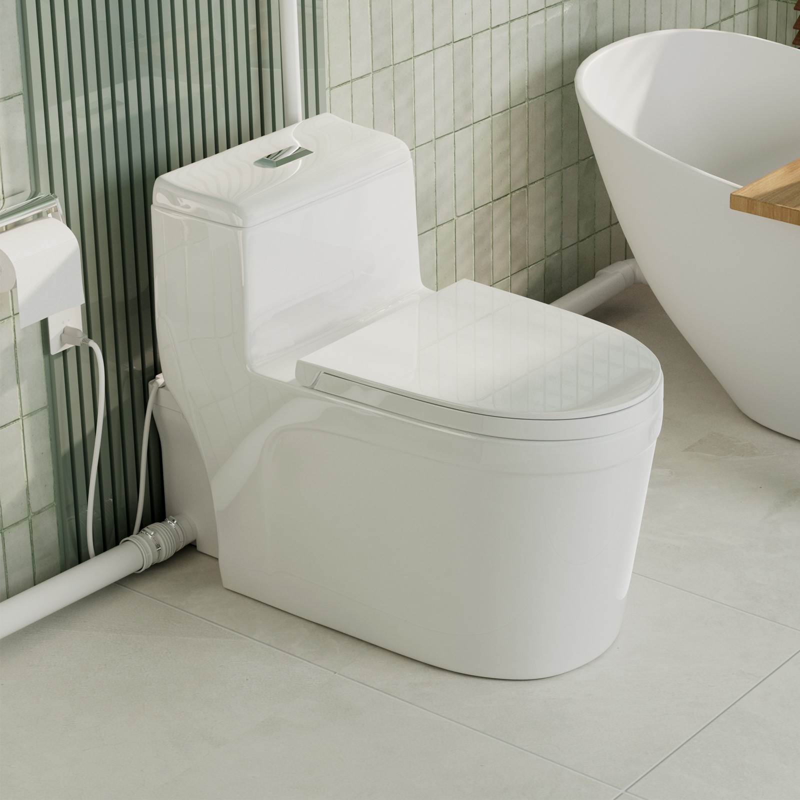 600W One Piece Macerating Toilet System Upflush Toilet w/ 3 Inlets for Basement