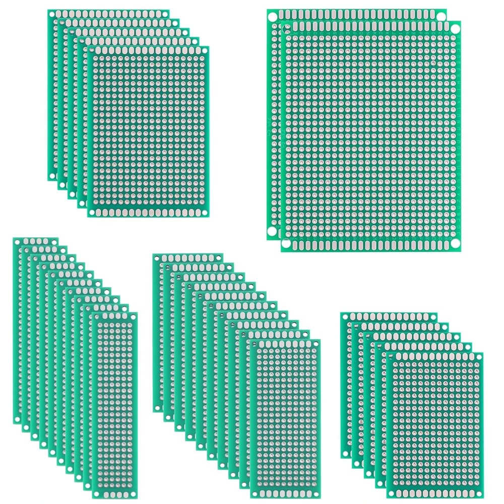 32 Pcs PCB Board, Green Circuit Board with 5 Sizes Compatible, Double Sided PCB