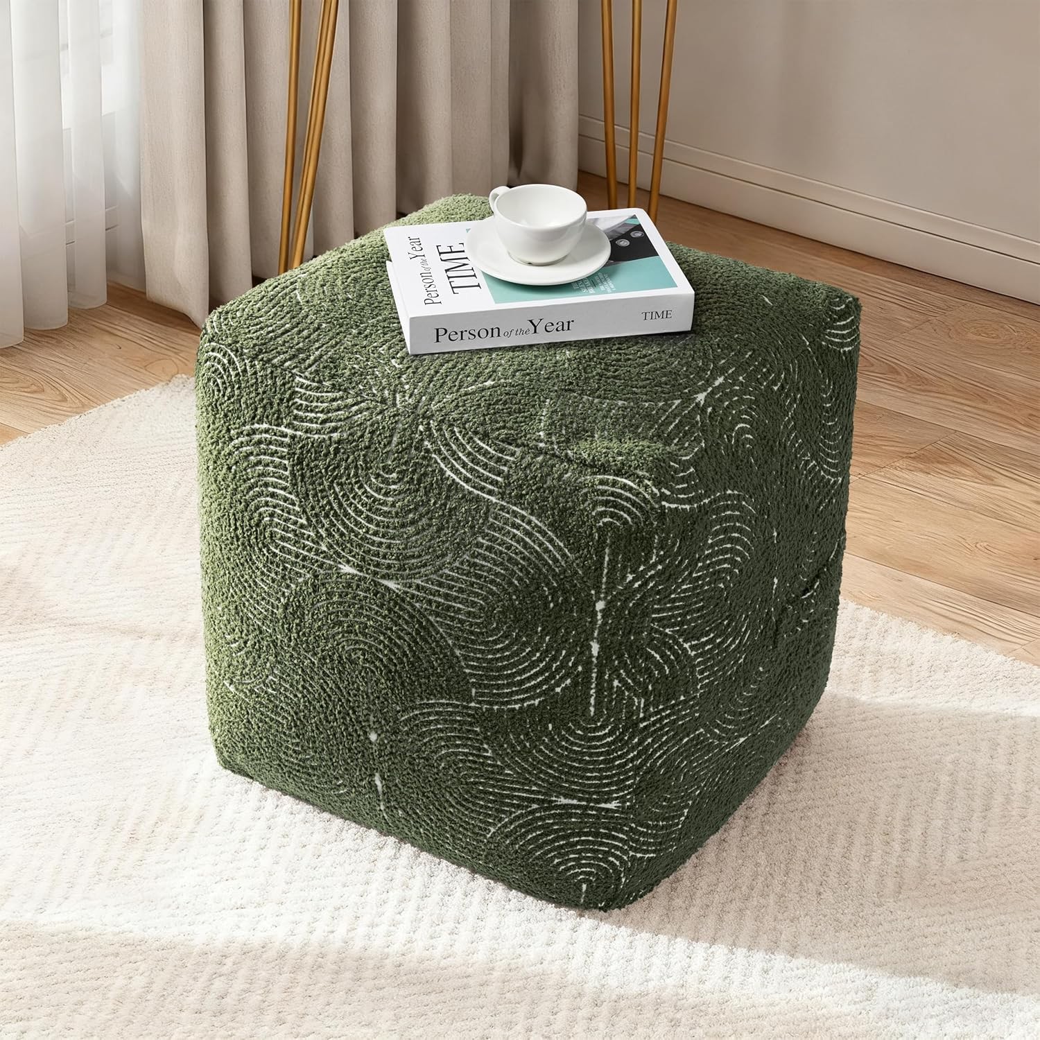 Unstuffed Boho Textured Pouf Cover Organic Modern Mid Century Rainbow Tufted