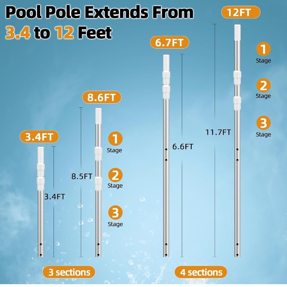 12 Foot Adjustable Telescopic Pool Pole