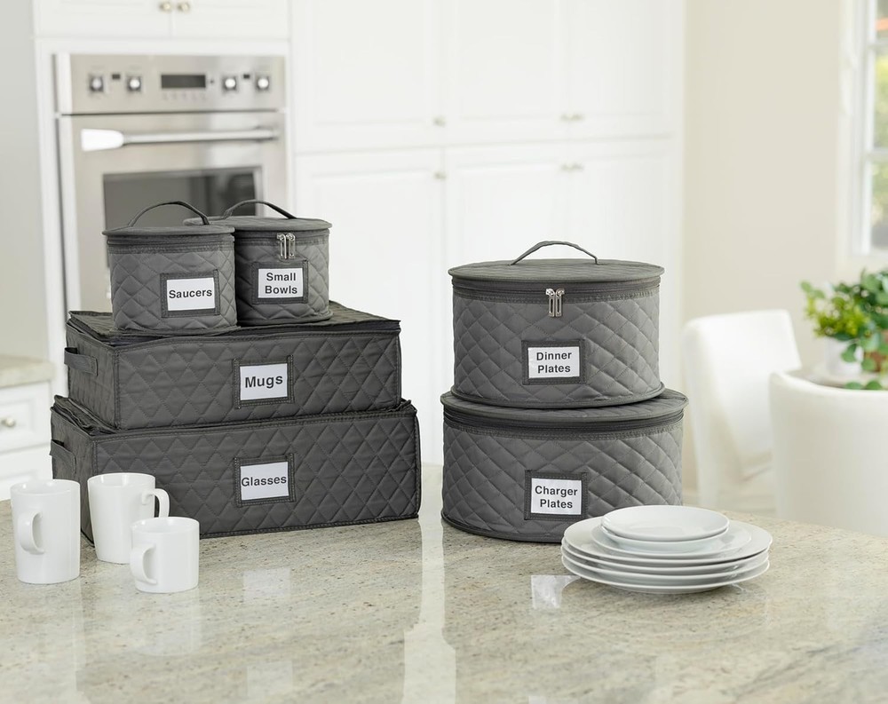 2 Pack 10" Salad Plate Quilted Cases - China Storage Container - Stackable Wi...