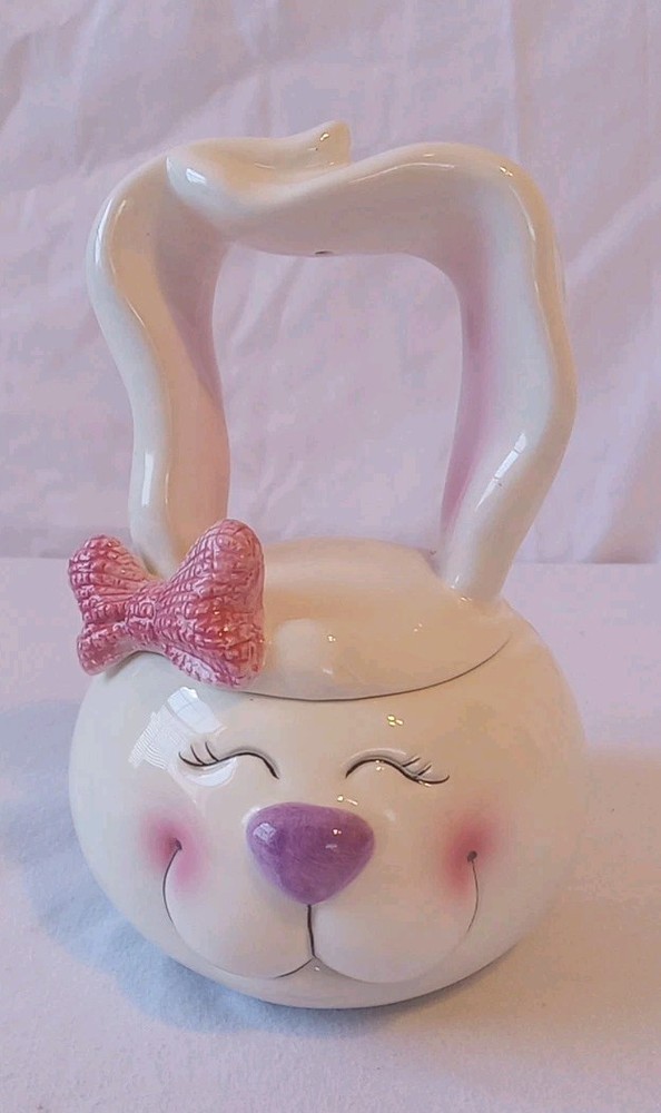 Bunny Rabbit Candy Dish Long Ear Handle Ceramic