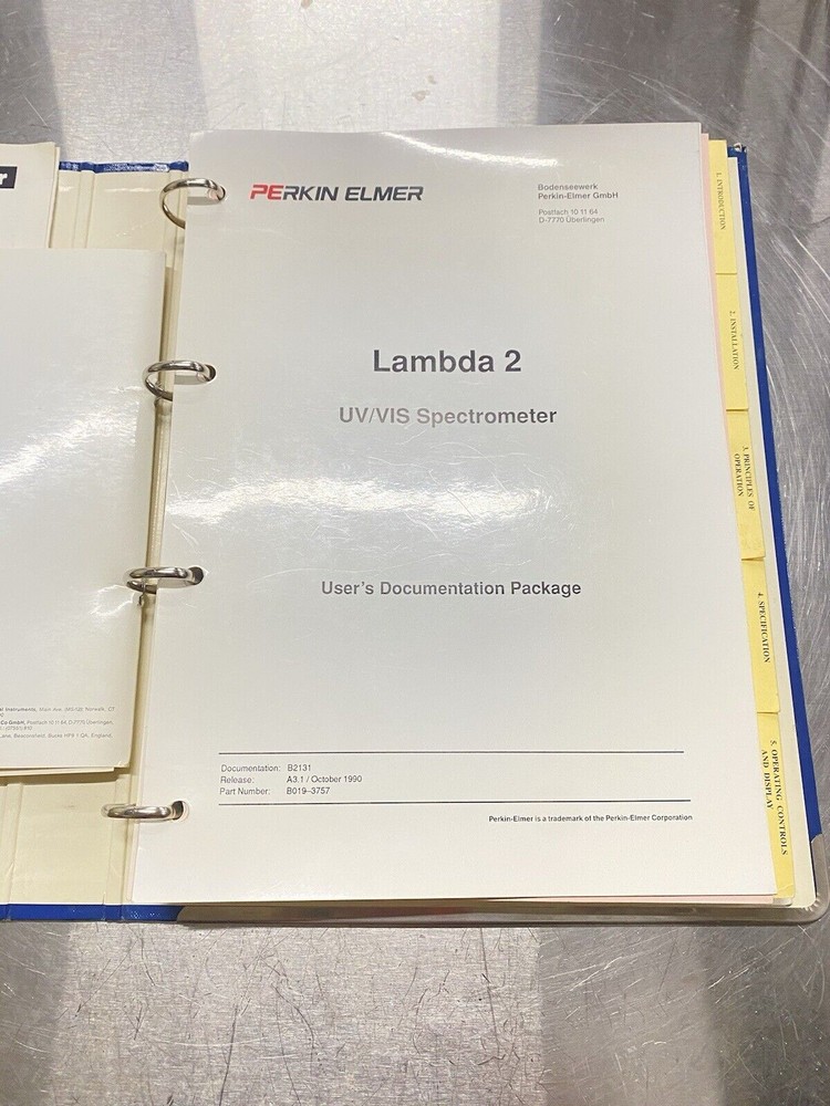 Perkin Elmer PE Lambda 2 UV/VIS Spectrometer - Instructions Manual / Users Guide
